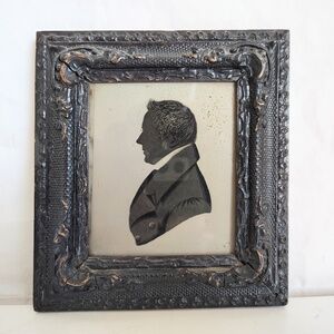 Antique Silhouette Man Etched Hair Reverse Painting on Glass Decorative Frame
